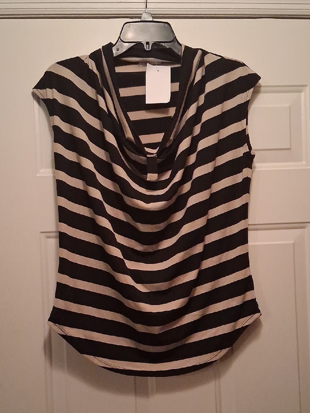 Cute Black And Cream Cielo Drape Neck Sleeveless Top